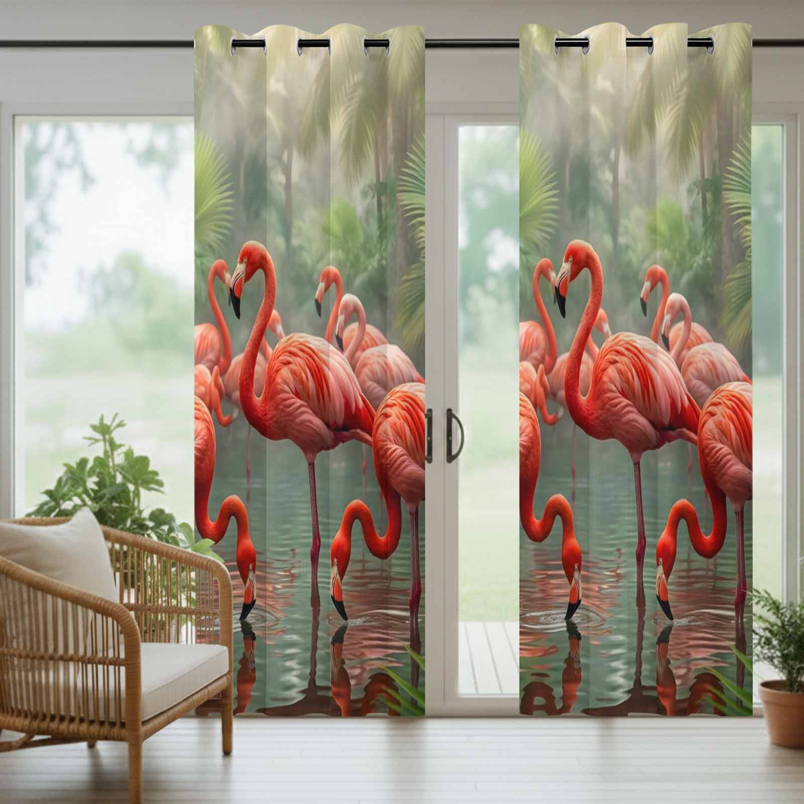 Flamingo Colony Outdoor Curtains for Patio, Animal Jungle Leaf Tropical Pond Rainforest Botanical Sunshade Privacy Drapes Grommet Waterproof Outside Curtains for Porch Balcony 54"x108", 1 Panel