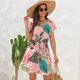thumbnail image 2 of Vestido floral de mujer con cuello en V, manga corta, cordón en la cintura, vestido de verano hasta la rodilla, rosa L, 2 of 6