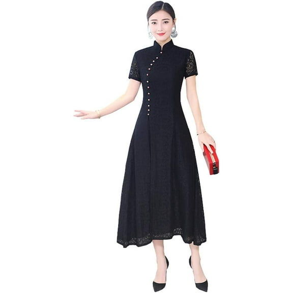Long Cheongam Dress Lace Qipao Chinese Style Dress