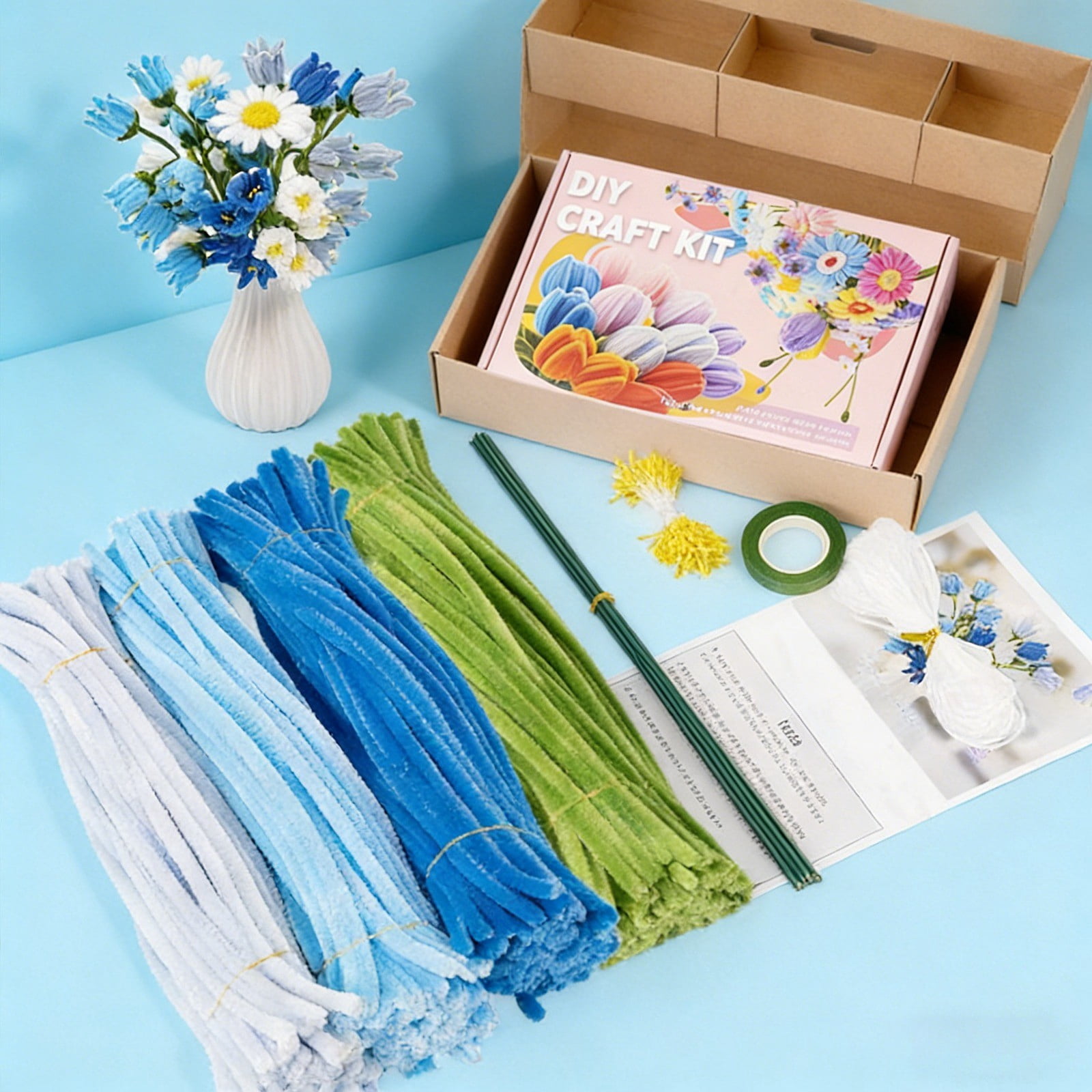 11. Inch 4 Colors Pipe Cleaners for Crafts DIY Flowers Kits Tulip Lily Rose Sunflower Thick Fluffy Pipe Cleaners Craft Supplies Adult Handmade Art Craft Decoration