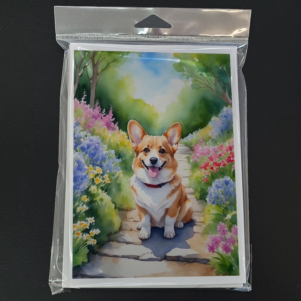 Corgi Spring Path Greeting Cards Pack of 8 7 in x 5 in