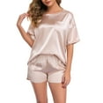 thumbnail image 2 of BEOEOSY Silk Pajama for Women Short Sleeve Satin Pj Set Two Piece Soft Sleepwear Loungewear, Champagne, S, 2 of 6