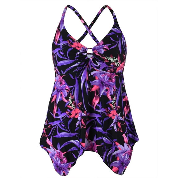 Hilor Women's V Neck Swim Tops Flowy Handkerchief Tankini Top