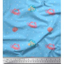Soimoi Blue Georgette Viscose Fabric Dots & Crab Ocean Fabric Prints By Yard 44 Inch Wide