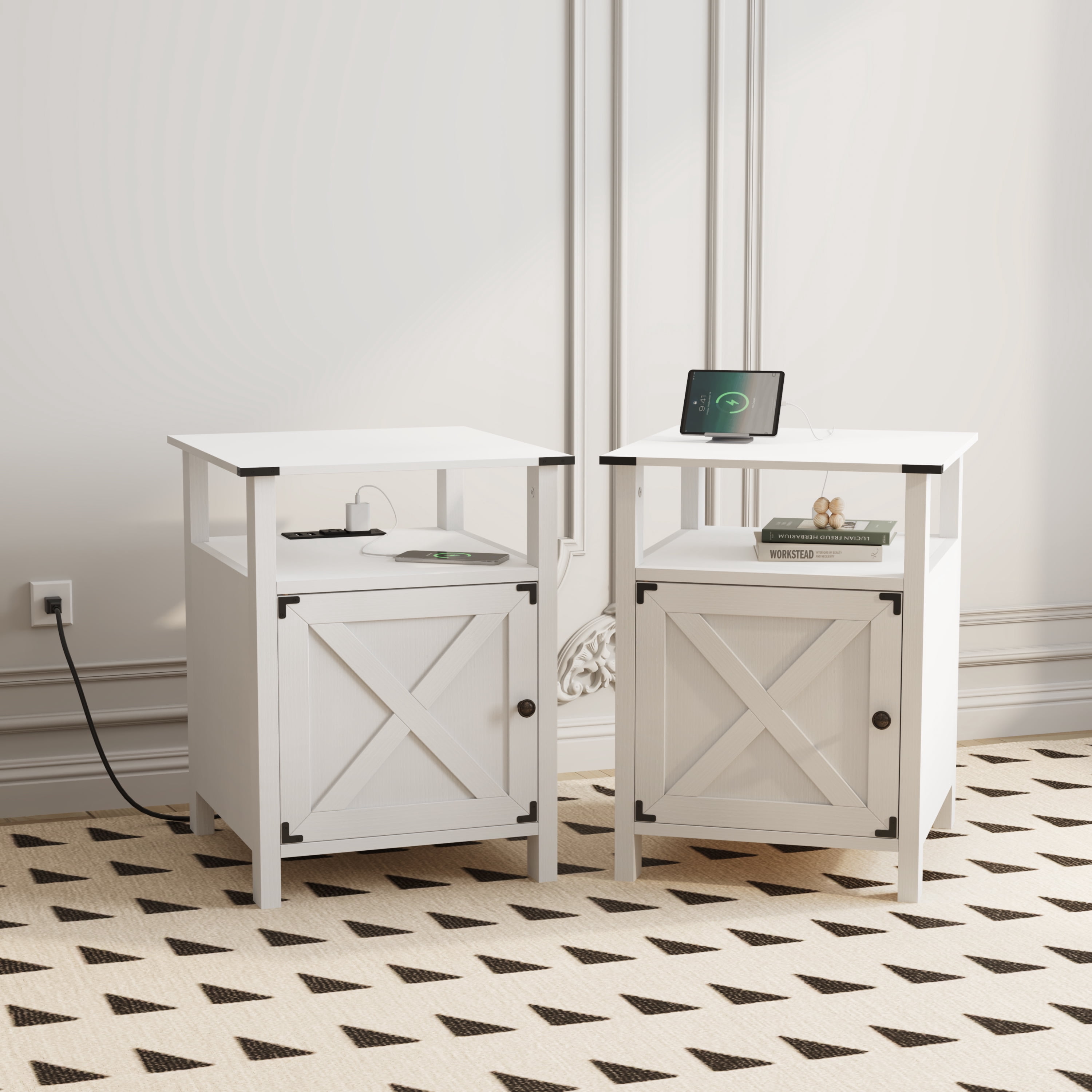 Behost Nightstand for Bedroom Set of 2, Farmhouse Small Bedside Table for Bedroom Furniture,White