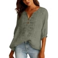 thumbnail image 4 of CYYOLLPF embroidered tops for women summer outfits linen pants set 2 Piece Gauze Cotton Peasant Outfits spring outfits for women 3/4 Sleeve Top sunmer sets womens shirts casual Gray M, 4 of 9
