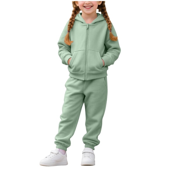 Gytharion Kids Winter Fleece Warm Hooded Tracksuits 2 Piece Solid Color Comfortable Zip Up Sweatsuits Long Sleeve Front Pocket Sweatshirts and Elastic Waist Cuffed Jogger Sweatpants Outfits,1Y-10Y