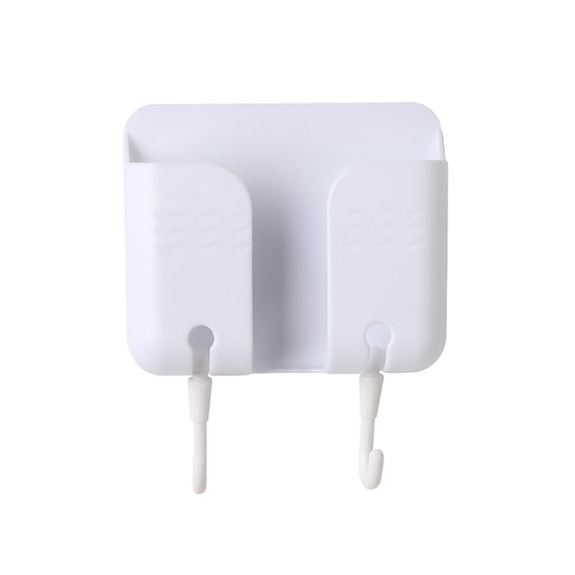 Hanging Holder Punch-free Multifunctional Reversed Charging Hole Wall Mounted Phone Storage Shelf for Home-White