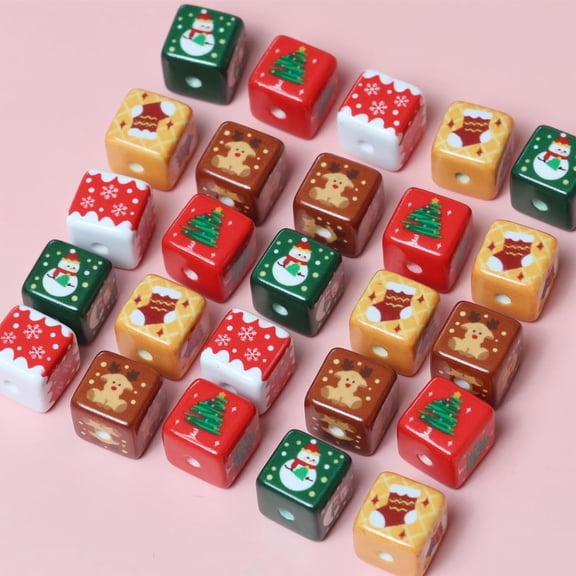 DESIGNICE 30Pcs Large Acrylic Christmas Square Cube Beads for Crafts,16Mm Colorful Beads for Keychain Jewelry Bracelet Making Focal Beadable Pen Making Crafts Diy Projects Focal Beads