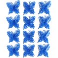 thumbnail image 1 of Janrevotw - Adornos navideños con purpurina y mariposas, para manualidades, con clip de mariposa, simulación hueca para árbol de Navidad, 12 piezas, color azul, 1 of 6