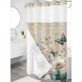 thumbnail image 3 of No Hook Shower Curtain with Snap-in Liner, Teal Tulip Butterfly Waterproof Fabric Bathroom Curtains, Beige Turquoise Floral Vintage Rustic Bath Curtains & Mesh Top Window Narrow 36"x78", 3 of 9