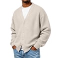 thumbnail image 5 of GSPCLAM Mens Cardigan Sweaters Button Down Waffle Relaxed Sweater Winter Solid Color Long Sleeve Casual Sweater Beige M, 5 of 5
