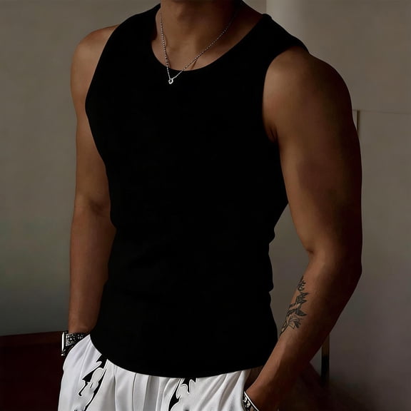 DPTALR Men's Solid Color Stretch Fashion Sports Fitness Tank Top,Black,Big and Tall Men XXXL