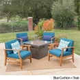 thumbnail image 4 of Noble House Kourtney 5 Piece Outdoor Acacia Wood Chair and Firepit Set in Blue, 4 of 16