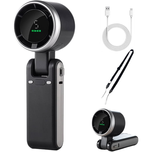Regularlyk Portable Handheld Turbo Fan, N607 Handheld Turbo Fan, 5 Gear Portable Handhelds Fans, Foldable USB Rechargeable HandheldFan for Outdoor Activities, Travel, Working (Black Set)