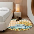 thumbnail image 2 of Round Area Rug 4 Ft, Sunflowers Trucks Washable Non-Slip Circle Carpet for Living Room/Bedroom, Spring Farmhouse Eucalyptus Orange Plaid Low-Profile Crawling Mats Collection Rugs for Indoor, 2 of 8