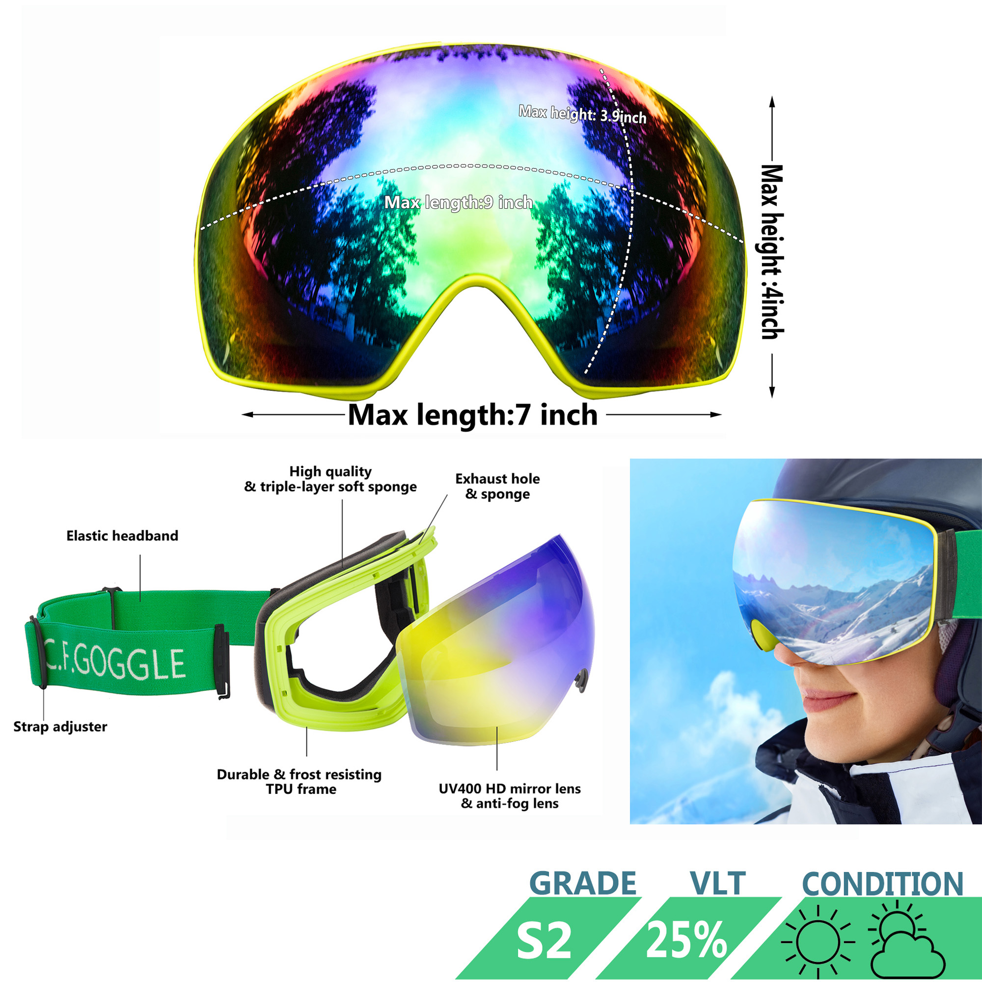 LELINTA Womens Skis, Snowboards & Accessories Goggles, for Skiing, Snowboarding, Motorcycling and Winter Sports - Anti-Fog and Helmet Compatible - OTG UV400 Protection - image 4 of 8