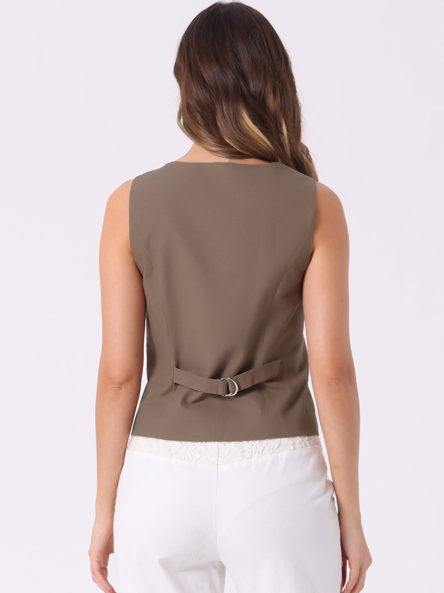 DARING DIVA Women's Button Down Sleeveless V Neck Crop Top Summer Vest XL Coffee