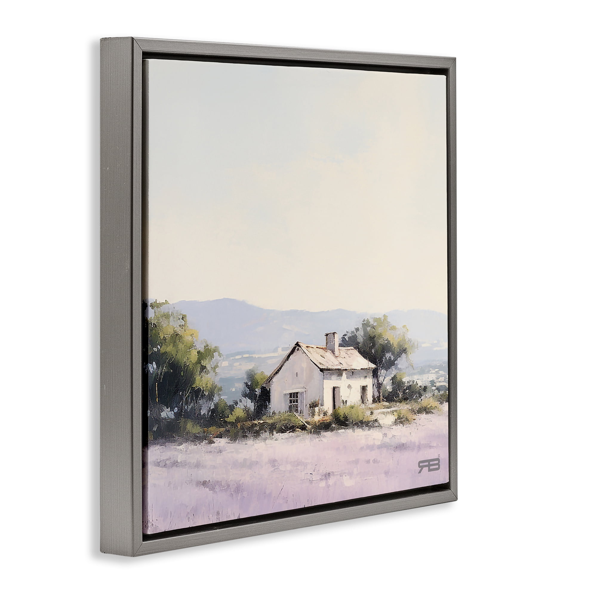 Stupell Industries Rural Farm Horizon Landscape & Nature Painting Gray Floater Framed Canvas Art Print Wall Art, 25 x 25