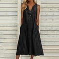thumbnail image 2 of CNKOO Nouvelles Robes Décontractées Femmes Mode Décontractée Sans Manches Col Boutonné Rayé Imprimé Poche Robe Maxi Robes Femmes Été, 2 of 6