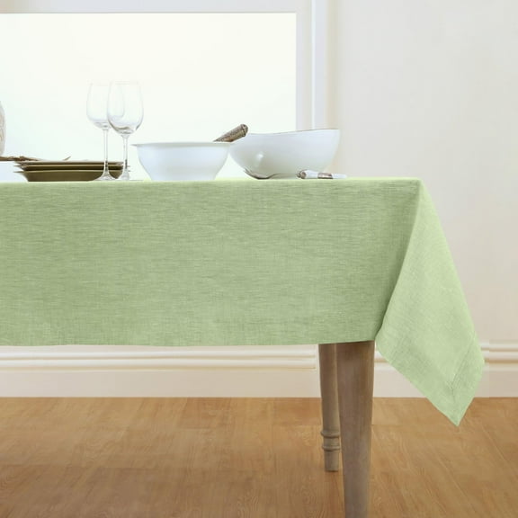 Solino Home Linen Tablecloth 60 x 108 Inch - 100% Pure Linen Chambray Green Table Cloth for Rectangular Tables - Athena, Machine Washable Cloth Tablecloth