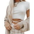 thumbnail image 3 of TheFound Women's Solid Color Short Top Simple Slim Ribbed T-Shirt Tops, 3 of 10