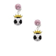 thumbnail image 2 of Delight Jewelry Silvertone Soccer ball - Crown Pink Crystal Clip on Earrings, 2 of 5