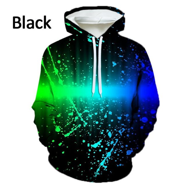 Sweat à Capuche Imprimé 3D Décontracté à Manches Longues pour Hommes, Encre Éclaboussée, Dégoulinant, Coloré, Punk de Rue, Hip Hop