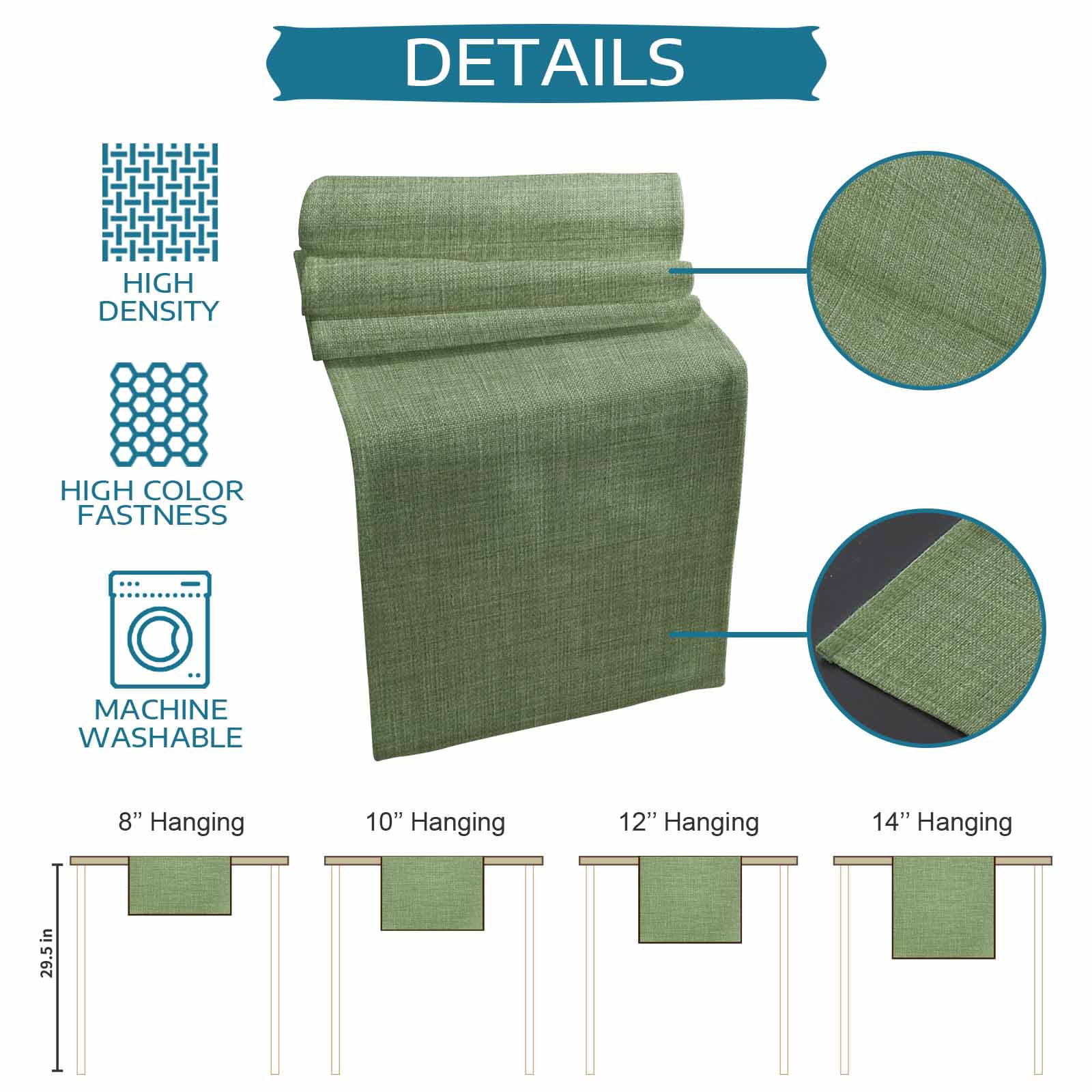 Table Runners 90 Inches Long Dress Scarves, Vintage Forest Green Farmhouse Coffee/Dining/Kitchen Table Runner for Living Room, Farmhouse Retro Solid Color Linen Texture 13x90 Inch