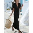 thumbnail image 5 of Women Summer V Neck Drawstring Maxi Dress Elastic Waist Flowy Vacation Dress Black S, 5 of 8