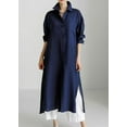 thumbnail image 2 of Datmelove Women's Spring Button Down Linen Shirt Dress Summer Flowy Side Slit Maxi Shift Dress, 2 of 4