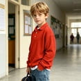 thumbnail image 5 of cocolona Button Down Casual Pullover Sweatshirts for Boys Lightweight Loose Casual Long Sleeve Collared Tops Sizes 3-14, 5 of 9