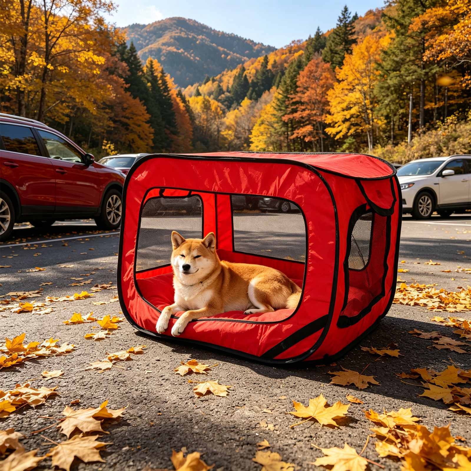 Portable Foldable Dog Crate Car Travel Soft Sided Pet Playpen Kennel Tent Lightweight Indoor Outdoor Portable Pet Enclosure Cat Dog Fence
