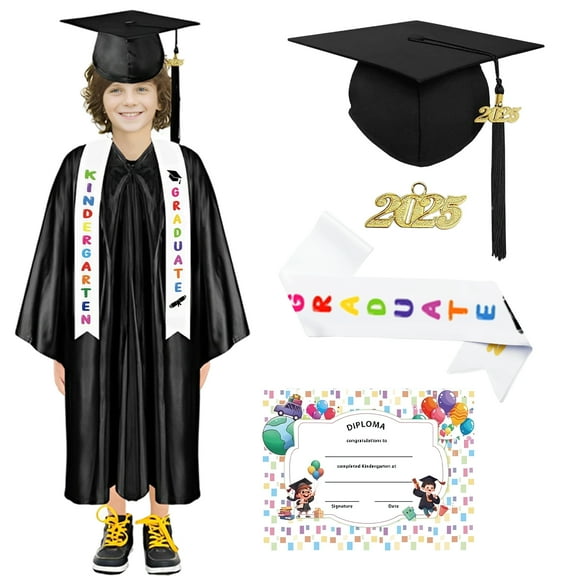 Alaiyaky Unisex Matte Kindergarten Graduation Gown Cap Tassel Set 2025 with Tassel  for Kids