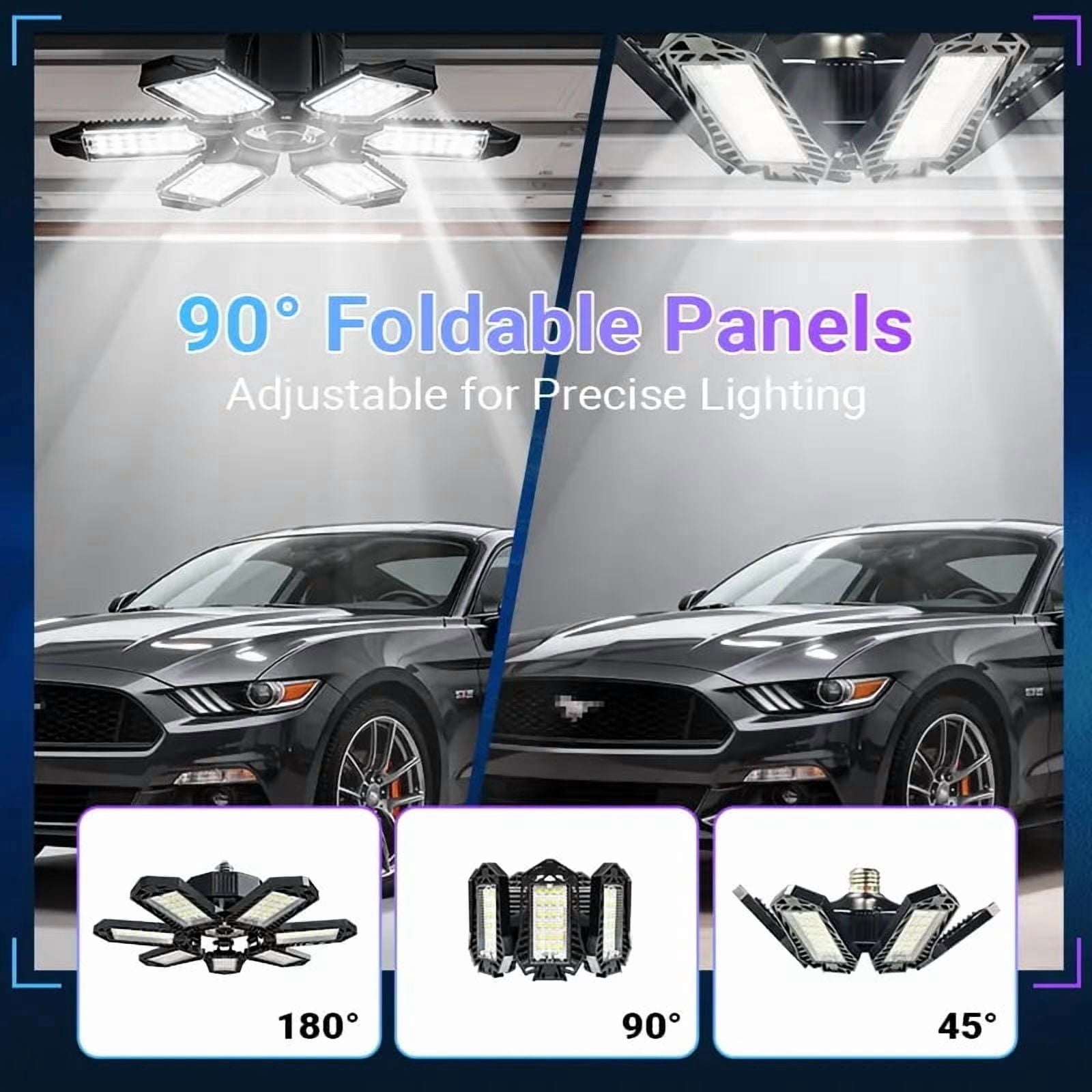 Foldable Garage Light Deformable Bright Shop Ceiling Bulb Lamps Barn Warehouse Garage Foldable 7+1 Panel Work Light  Easy Installation, 2 pack