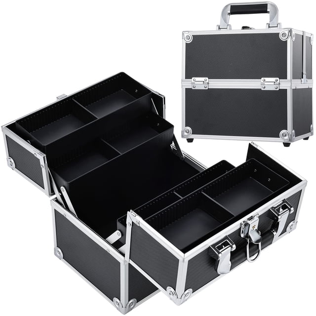 Frenessa Estuche Organizador de Cosméticos Caja de Almacenamiento de Maquillaje Profesional 4 Bandejas con Divisor Estuche de Viaje con Cerradura Caja de Maquillaje de Viaje Portátil para Maquillador,