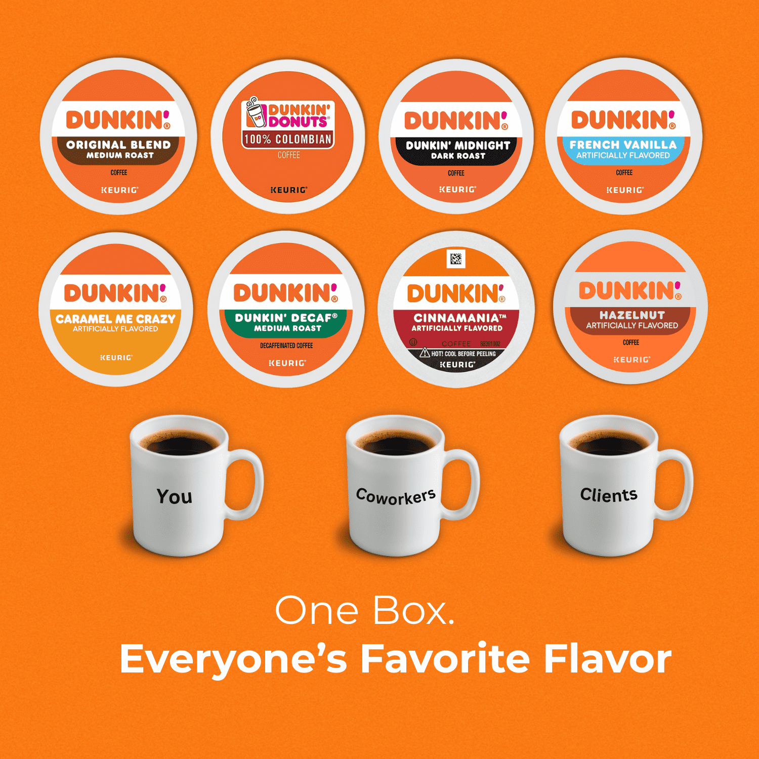Dunkin' K-Cup Variety Pack: 28 Keurig Coffee Pods, 8 Flavors, Medium & Dark Roasts, Flavored K Cups - Hazelnut, French Vanilla, Caramel, Cinnamania Includes Decaf Coffee Pods with Recipe eBook