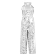 Eandarui Kids Girls Halter Neck Sequins Birthday Party Romper Sleeveless Jazz Latin Dancewear Silver 12