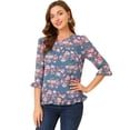 thumbnail image 1 of INSPIRE CHIC Women's Floral Print Chiffon Ruffle 3/4 Sleeve Flowy Blouse, 1 of 6