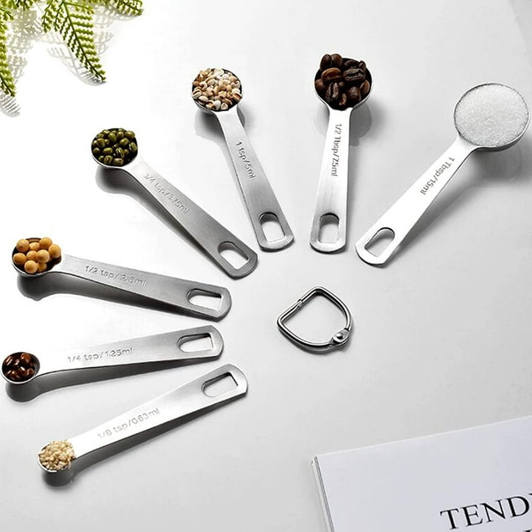 Stainless Steel Metal Measuring Spoons For Dry Or Liquid, Fits In Spice  Jar, Set Of 7 (b-2-v)