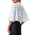 thumbnail image 3 of INSPIRE CHIC Sequin Jackets for Women's Velvet Capelet Cocktail Sprakly Bolero Shrugs M White, 3 of 6