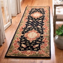 SAFAVIEH Classic Chedomir Floral Wool Runner Rug, Black/Green, 2'3" x 10'