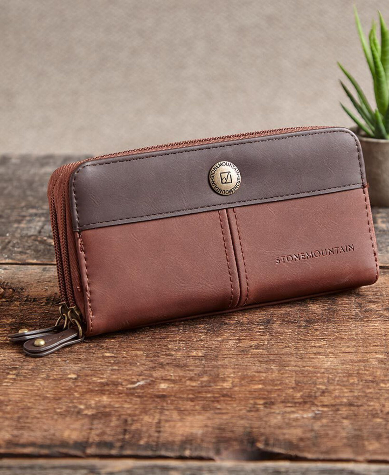 Stone Mountain Double Zip Around Genuine Leather Organizer Wallets  Polyurethane (Brown) - Walmart.com