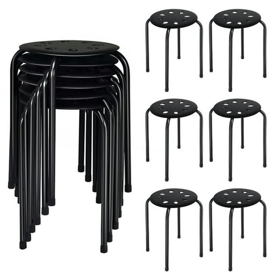 Spaco Set of 6 Portable Plastic Stack Stools-Black, Lounge Chair, Dining Room Chair for Kitchen, Dining, Bedroom, Living