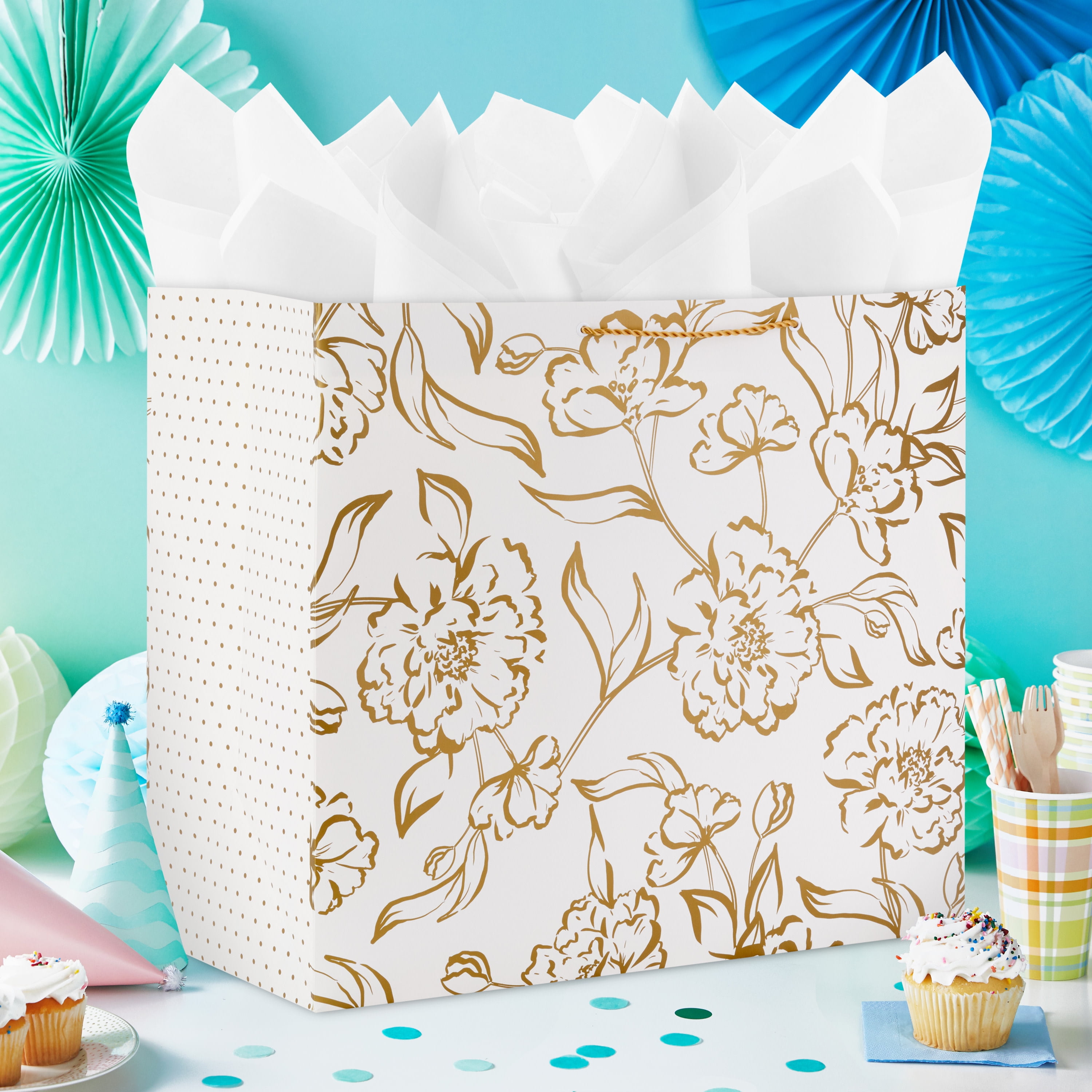 Hallmark 19" Jumbo Horizontal Gift Bag (Elegant Gold Floral)