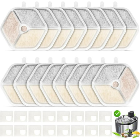 16 Pack Replacement Filters & 16 Pack Sponges for 152oz/4.5L Wireless Cat Water Fountain PTM-643