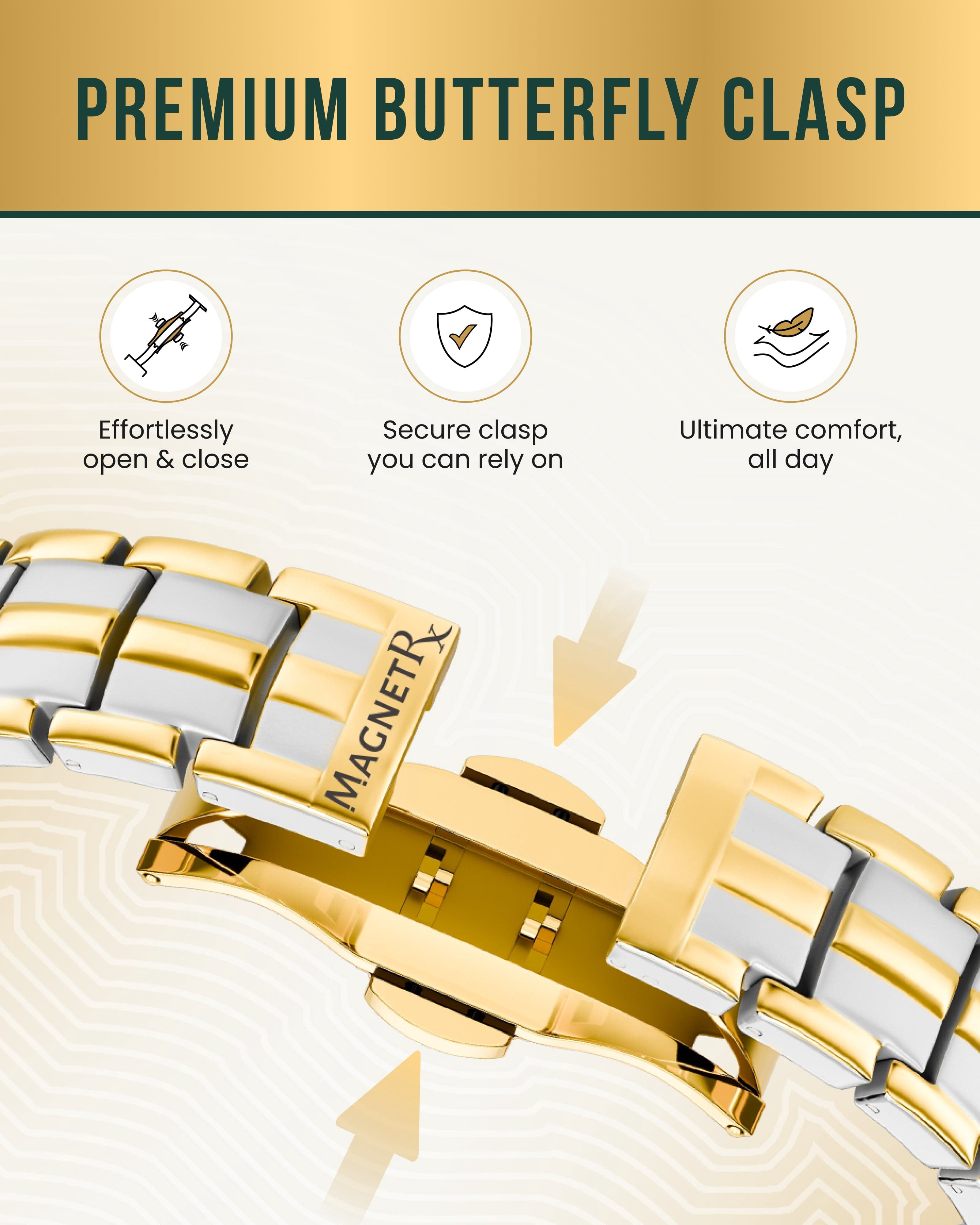 MagnetRX Bracelets for Men — EllipseMAX Designed in USA & Patent Pending — Premium Titanium Mens Bracelet & Adjustable Length (Silver/Gold)
