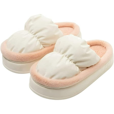 

QWZNDZG Women Fluffy Slippers Cute Waterproof Down Slippers Cozy Memory Foam House Slipper Soft Faux Fur Slip on Slippers