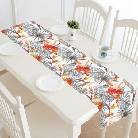 MYPOP Tropical Flamingo Table Runner Home Decor 16x72 Inch, Palm Tree Leaves Table Cloth Runner for Wedding Party Banquet Decoration