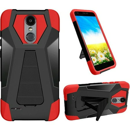 Verizon Housing - Phone Case for LG Fortune 2, LG Risio 3, LG K8 2018, LG Zone 4 (Verizon), LG Tribute Dynasty, LG Aristo 2 Plus, Hybrid Cover Case with Kickstand + Screen Protector (Red)